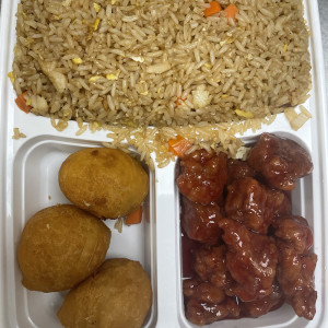 K. Chicken Chow Mein, Sweet & Sour Pork, Chicken Balls