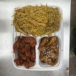 J. Chicken Chow Mein, S & S Pork, Honey Garlic Chicken
