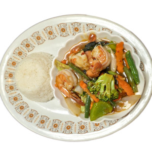 3. Basil Shrimps Served with Rice