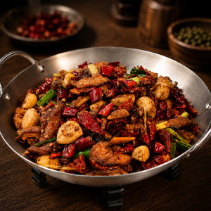 A05. Braised Pork Intestine Pot 焦香干锅肥肠 (中辣)