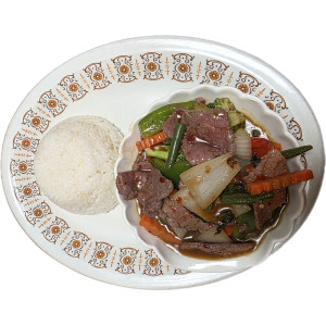 1. Basil Beef Served with Rice