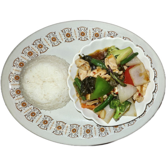 2. Basil Chicken Served with Rice