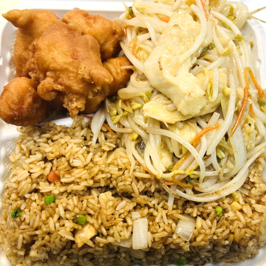 C1. Vegetables Spring Roll, Sweet and Sour Chicken and Chicken Chop Suey