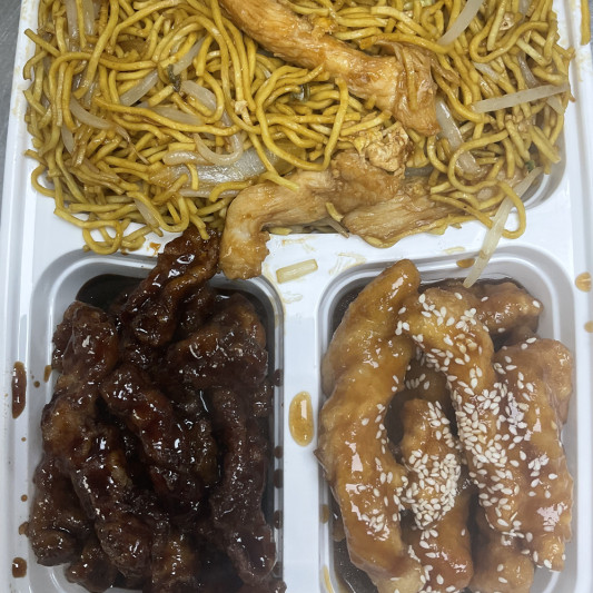 I. Chicken Chow Mein, Ginger Beef, Honey Garlic Chicken