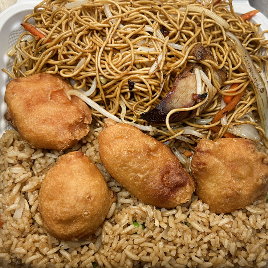 C10. Vegetables Spring Roll, Sweet & Sour Chicken and Pork Egg Noodles