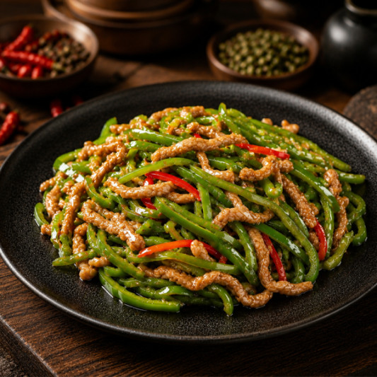 B03. Shredded Pork with Green Peppers 传统尖椒肉丝 (微辣)