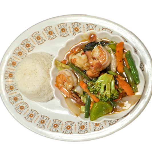 3. Basil Shrimps Served with Rice