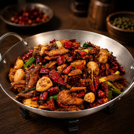 A05. Braised Pork Intestine Pot 焦香干锅肥肠 (中辣)
