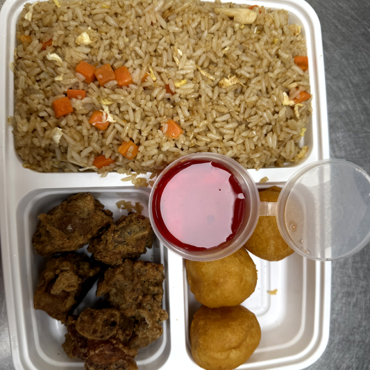 B. Chicken Fried Rice, Chicken Balls, S&S Pork
