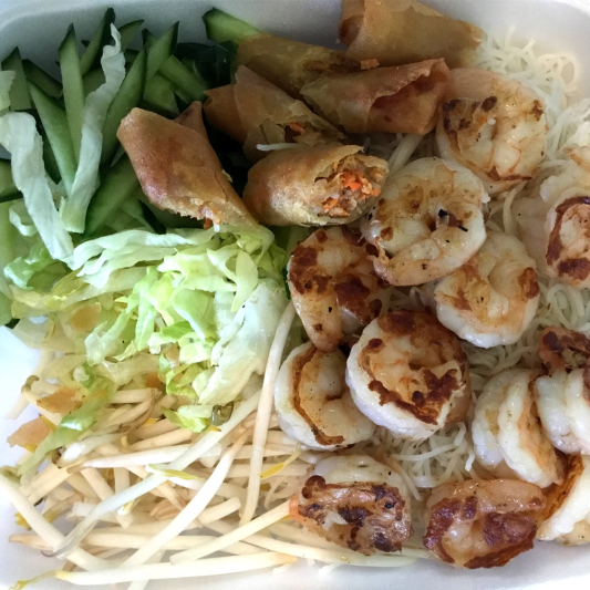 37. Charbroiled Prawns and Spring Rolls Vermicelli Bowl