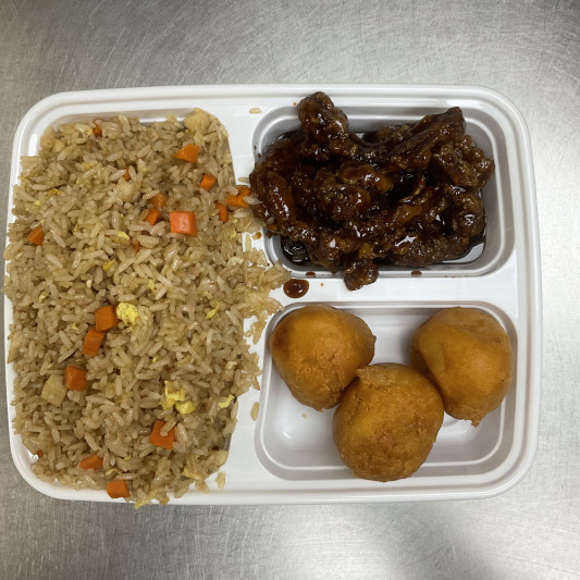 C. Chicken Fried Rice, Chicken Balls, Ginger Beef