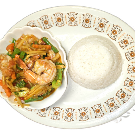 23. Spicy Shrimps Served with Rice