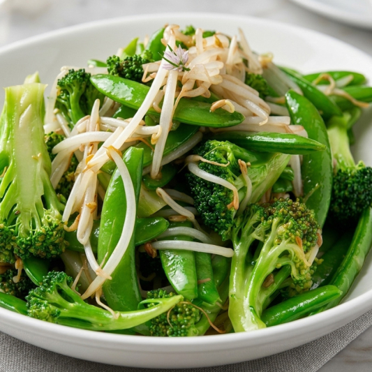 081. Snap Peas, Broccoli & Bean Sprouts in Garlic Sauce 雪白芽