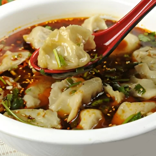 Chive Dumplings in Spicy Sour Soup 酸汤水饺