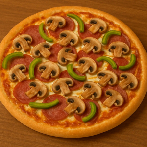 #20. Salami, Green Pepper & Mushroom Pizza