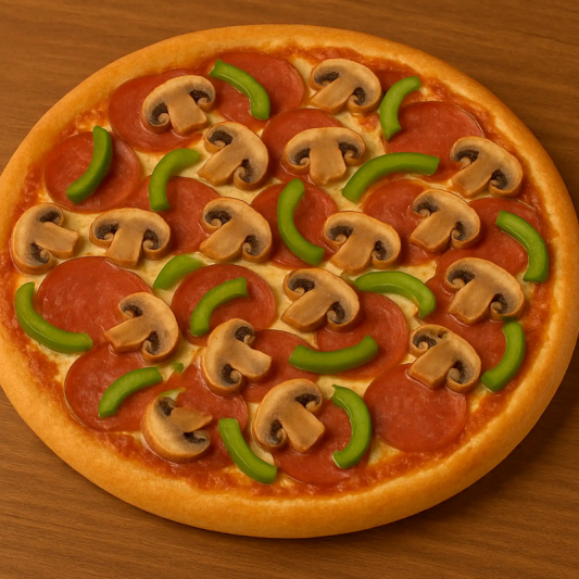 #21. Pepperoni, Mushroom & Green Pepper Pizza