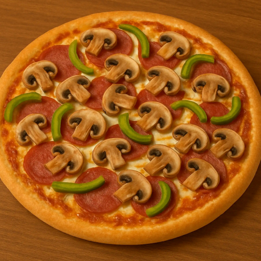 #20. Salami, Green Pepper & Mushroom Pizza