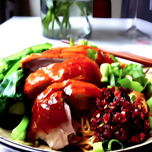 BBQ Duck Leg and BBQ Pork Steamed Dry Noodles