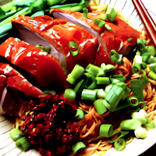 BBQ Duck and BBQ Pork Steamed Dry Noodles