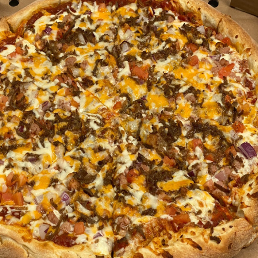 Canadian Bacon Double Cheeseburger Pizza