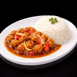 38. Sweet & Sour Chicken with Steamed Rice