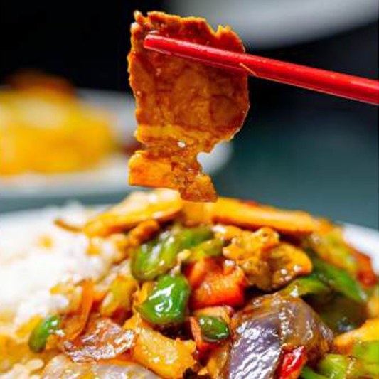 Chef Meat & Fried Egg Rice Set with Soup 爆炒回锅肉煎蛋饭配排骨汤 