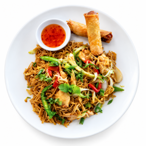 Chicken Chow Mein with 2 Spring Rolls