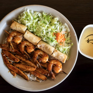 53. Grilled Lemongrass Chicken, Grilled Tiger Prawns, Spring Rolls (2 pcs)