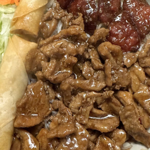 52. Grilled Pork Balls, Charbroiled Pork, Spring Rolls (2 pcs)