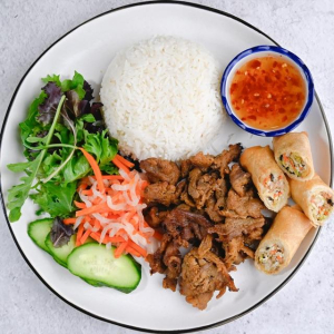 Grilled Pork and Egg Rolls Rice