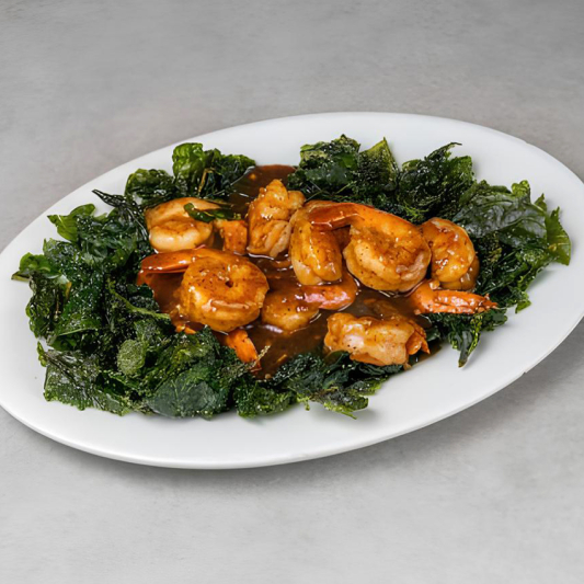 Crevettes avec &eacute;pinard croustillant / Shrimps with Crispy Spinach