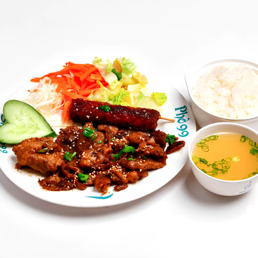 66. Rice with Grilled Lemongrass Pork Slices and Minced Pork