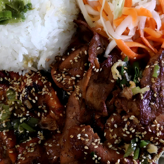 63. Rice with Grilled Lemongrass Chicken and Pork Slices