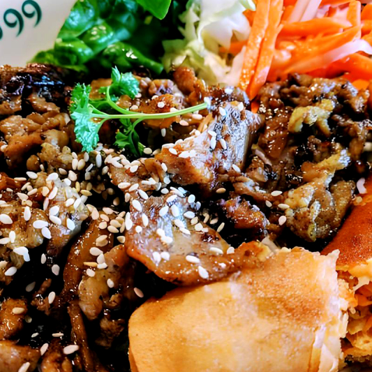 74. Vermicelli Bowl with Grilled Lemongrass Pork Slices and Fried Roll