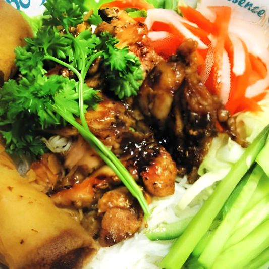 73. Vermicelli Bowl with Grilled Lemongrass Chicken and Fried Roll