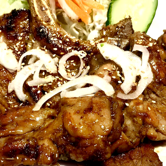 62. Rice with Grilled Lemongrass Chicken and Pork Chop