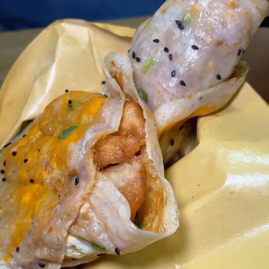 Old Shanghai Soft Egg Pancake Wrapped with Fried Dough Stick 老上海软蛋饼包油条