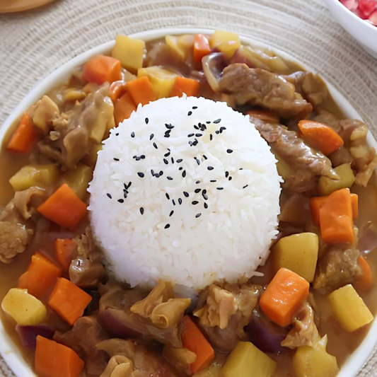 Curry Beef with Rice and Vegetables 咖喱牛腩饭