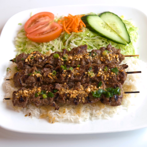 52. Grilled Satay Beef Skewers (3 pcs) on Steamed Rice