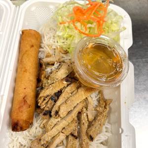 KM4. Grilled Pork & Spring Rolls on Rice Vermicelli