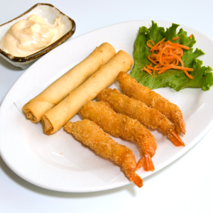 KM1. Spring Rolls (2 pcs) & Crispy Battered Shrimp (4 pcs)