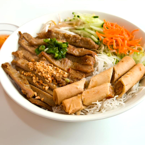 14. Grilled Pork & Spring Rolls on Rice Vermicelli