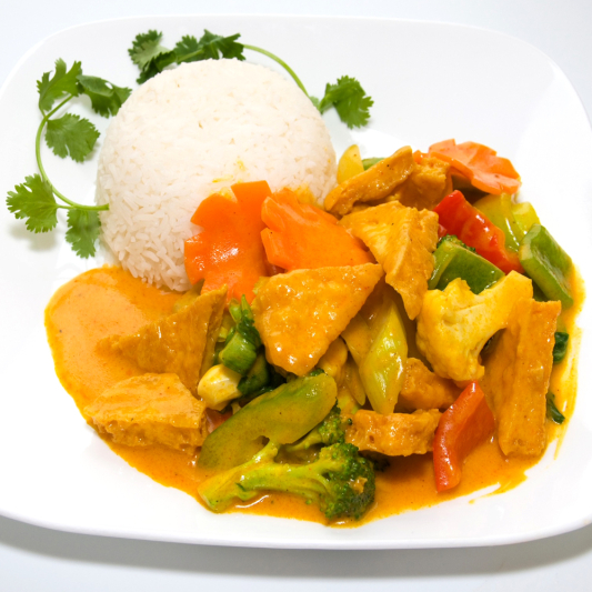 65A. Stir-Fried Curry Vegetables & Tofu on Steamed Rice