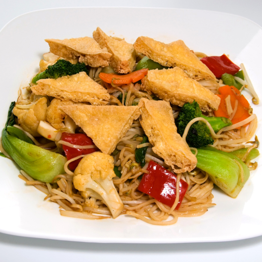 65. Stir-Fried Satay Soft Egg Noodles, Vegetables & Tofu