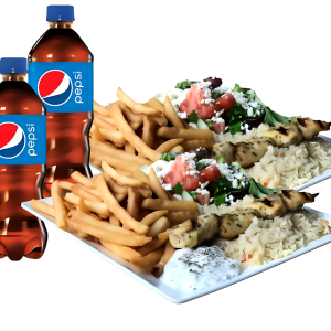 2 Chicken (1 Stick) Souvlaki Plates & 2 Drinks