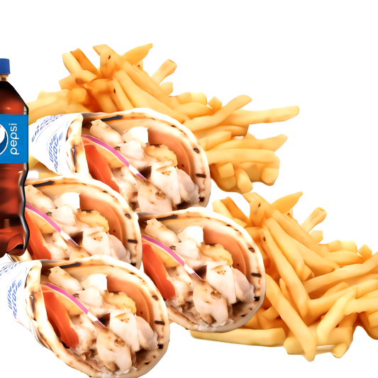 4 Pitas, 2 Fries & 2 Drinks