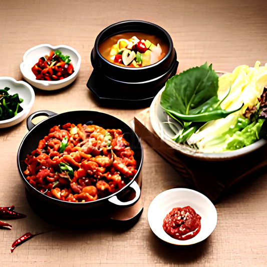 Spicy Pork Ssambap + Deonjang Jjigae