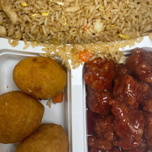 B. Chicken Fried Rice, Chicken Balls, S&S Pork