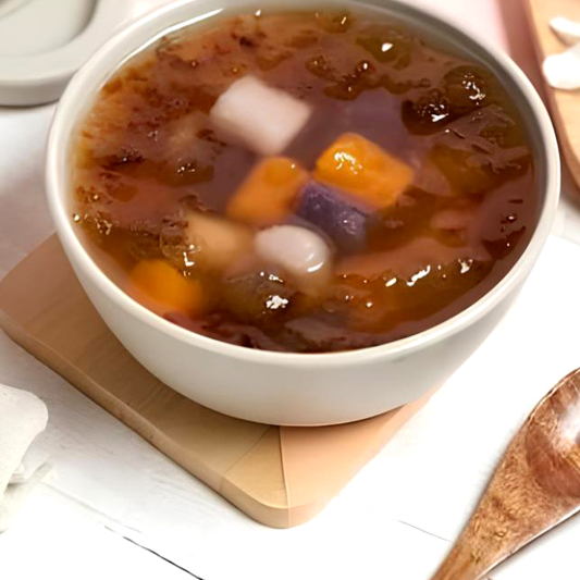 Osmanthus Brown Sugar with Peach Resin & Taro Balls (Hot) 桂花黑糖桃膠芋圓