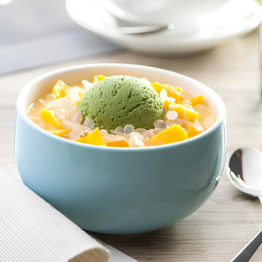Mango Pomelo & Sago Sweet Soup with Ice Cream 雪山楊枝甘露 (配綠茶雪糕)